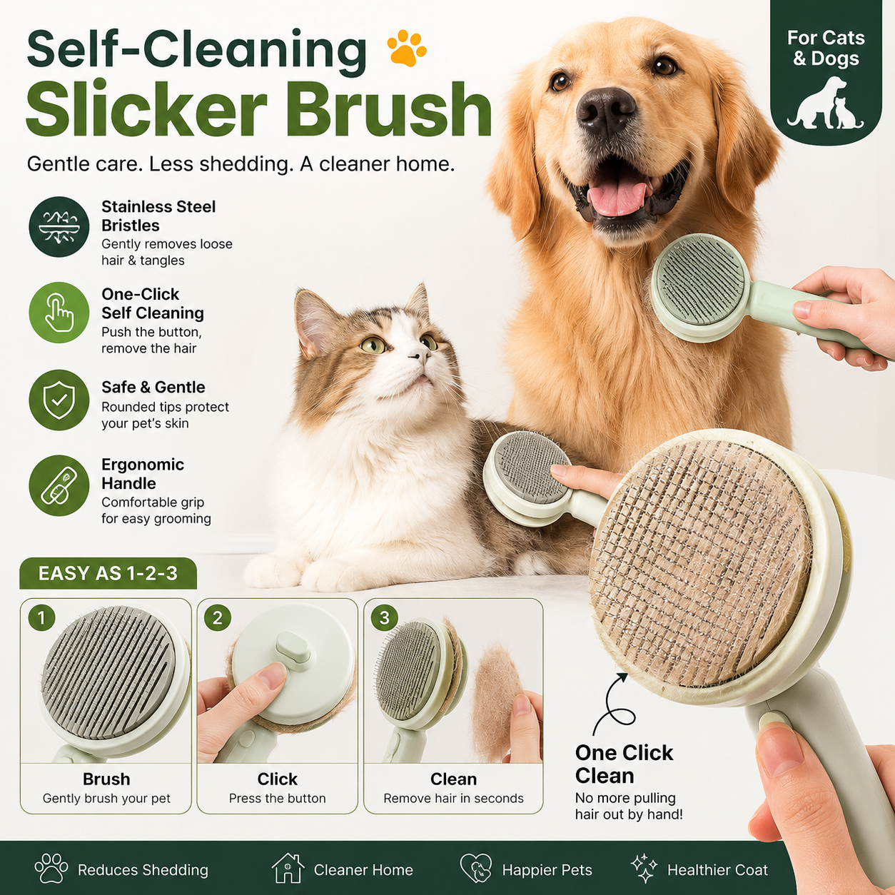 Self-Cleaning Pet Grooming Brush